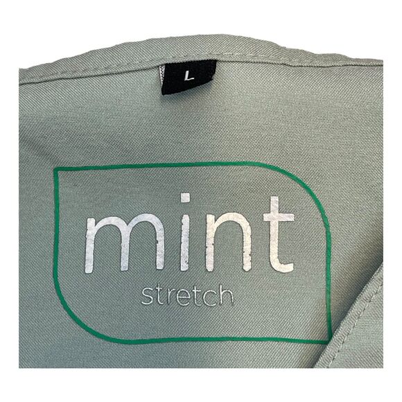 Mint Scrub Top Women Large Green Polyester Stretch Pocket Side Slit Short Sleeve - Picture 3 of 7